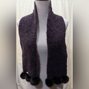 Lea Clement Purple With Black Pom Pom Made In France Scarf